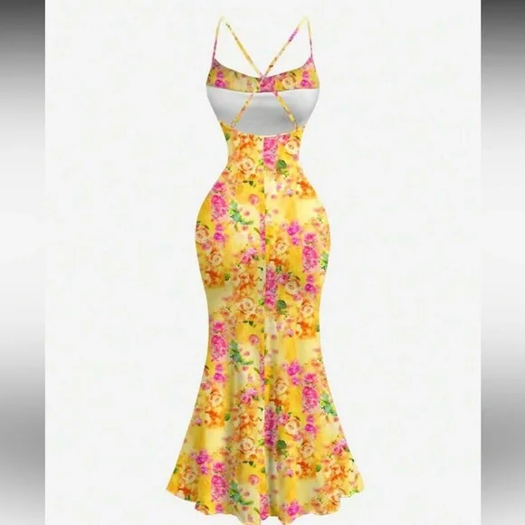 Floral Yellow Maxi Dress - Picture 2 of 4